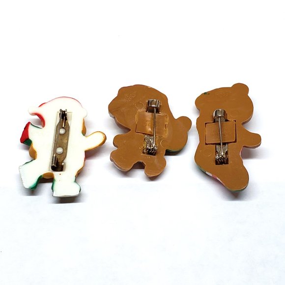 Vintage RUSS Gibson Christmas Teddy Bear Pin Lot Set x3 Stocking Santa Skates - Picture 4 of 6